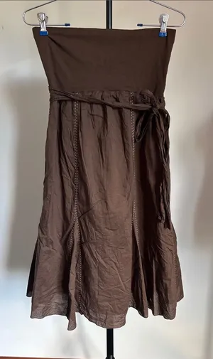 Old Navy Chocolate Brown Strapless Tie-Waist Midi Skirt thumbnail 1