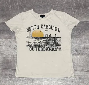 Originality Outer Banks T Shirt Womens S Cream Cotton Made in USA Slight Crop thumbnail 1