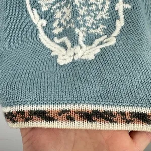 Russ Petites Blue Sweater Vest Women's Size S Floral Motif Leopard Trim‎ Knit thumbnail 7