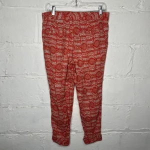 Free People Women's Linen Blend Orange Printed‎ Ankle Boho Summer Pants Size 6 thumbnail 2