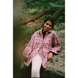 Anthropologie Hudson Plaid Shirt Jacket Pink Plaid Button Down Shacket Size M thumbnail 3
