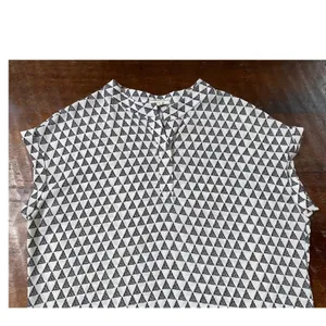 Pleione‎ Short Sleeve Blouse w White/Black Geo Pattern Dolman Sleeves Career - M thumbnail 4