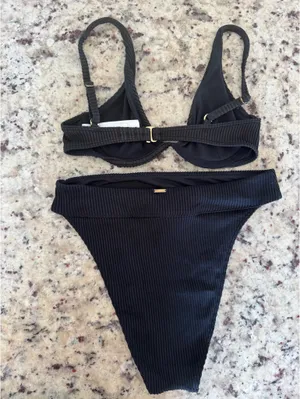 Hollister Black Ribbed Bikini Set XS/S thumbnail 2
