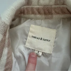 Thread & Supply Plaid Shacket Beige Ivory Size Small thumbnail 3