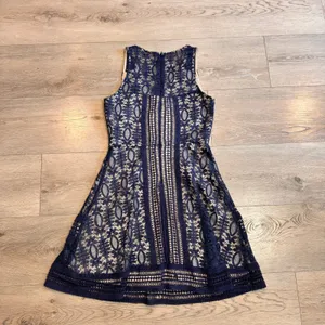 Dina Be Blue Lace Illusion Fit & Flare Sleeveless Dress Womens Small‎ S thumbnail 2
