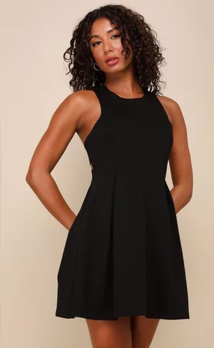 Lulu's Black Sleeveless Fit-and-Flare Mini Dress thumbnail 1