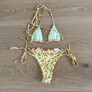 Blackbough Bikinis Marla Ruffled Top in Agave String Cheeky Bottoms in Yellow thumbnail 3