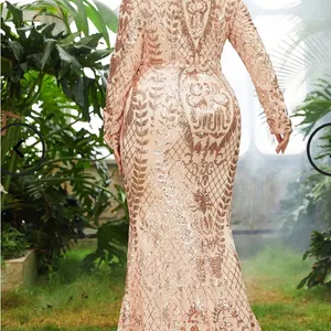 Formal sequence Dress v square Neck long Sleeve Mermaid Evening Gown Size 1X. thumbnail 4