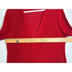 Calvin Klein Red Pointelle Knit V-Neck Sweater Dress Large thumbnail 7