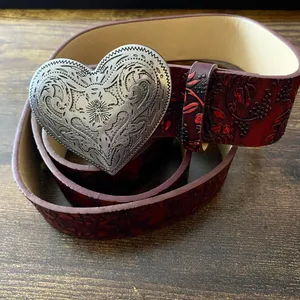 Burgundy Red Western Floral Heart Buckle Belt, Fits 33.5-43.5 Inches, X7GA1324 thumbnail 7