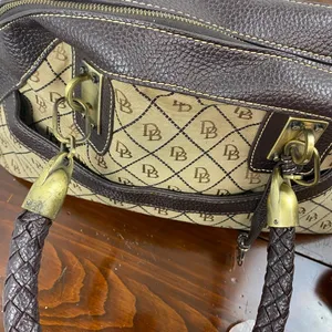 Dooney And Bourke Vintage Leather Brown Leather Signature Canvas Satchel Handbag thumbnail 15