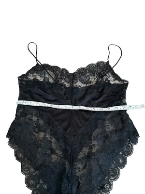 Vintage 80s Black Silky Nylon & Lace Teddy Lingerie Dark Romantic Cottagecore thumbnail 7