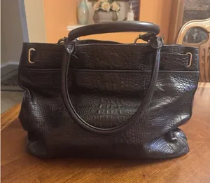 Ann Taylor Black Croc Embossed Leather Purse Silver Hardware thumbnail 1