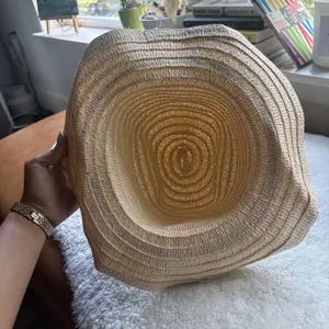 Woven Straw Sun Hat Tan Wide Brim Floppy Summer Beach Hat Black Cord Accent thumbnail 4