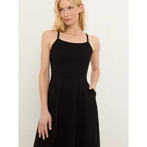 PACT Organic Black Organic Cotton Fit&Flare Midi Dress Sz.L NWT thumbnail 5