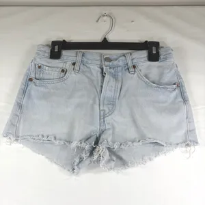 Levis 501 Original Light Denim Cut Off‎ Short High Rise Button Fly Momcore 27 thumbnail 2