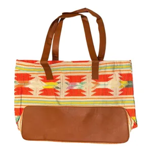 RAJ Vegan Leather Tote Aztec Orange Boho Beach Woven‎ thumbnail 2