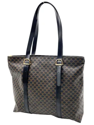Celine Macadam Triomphe Tote Bag Brown Black Canvas Leather Italy Vintage EUC thumbnail 2