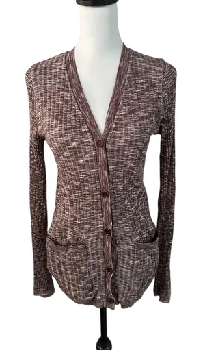 Athleta Brown and White Revolve Cardigan V Neck Medium thumbnail 1