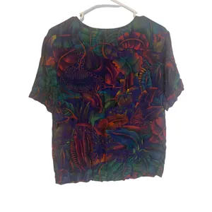 Karen Kane Vintage 90 Women Medium Dark Purple Tropical‎ Floral Blouse thumbnail 6