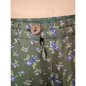 April Cornell Green Satin Trim Blue Floral Maxi Skirt Size Large thumbnail 5