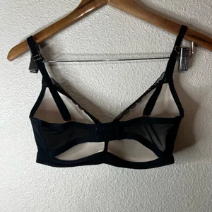 Soma Black Beige Lace Lightly Lined Wireless Bra Adjustable Straps Mesh 32DD thumbnail 3