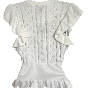 🆕 EXPRESS Ivory Pointelle Knit‎ Flutter Sleeve Peplum Lightweight Sweater XS thumbnail 6