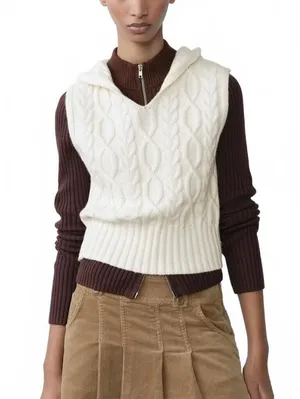 Mango Cable-Knit Gilet with Hood NWT Ecru Small thumbnail 1