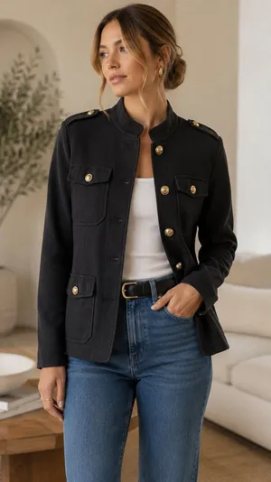 Lauren Ralph Lauren Vintage 90s Y2K Black Gold Crest Military Equestrian Jacket thumbnail 1