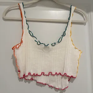 Urban Outfitters BDG Carmen Purple Asymmetrical Rainbow Trim Crop Tank Top thumbnail 2