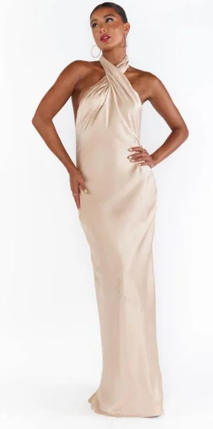 Revolve Satin Maxi Dress Halter Pink thumbnail 4