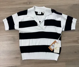 NWT Cyrus Striped Short Sleeve Sweater Top Women Size Small thumbnail 1