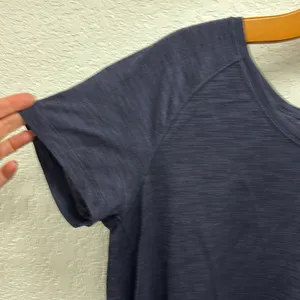 Lululemon Dark Purple Heathered Lightweight Short Sleeve Open Back Top Shirt 4 thumbnail 3