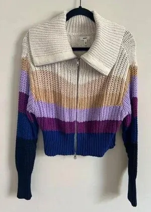 Aerie Striped Zip Up Sweater thumbnail 1