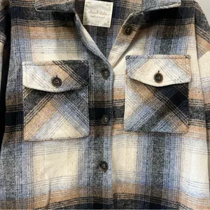 Altar'd State Plaid Oversized Jacket Coat Size XS Blue‎ Taupe Buttons Pockets thumbnail 3