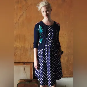 Anthropologie Polka Dot Dress - Vanessa Virginia Navy Blue White Womens sz 10 thumbnail 4
