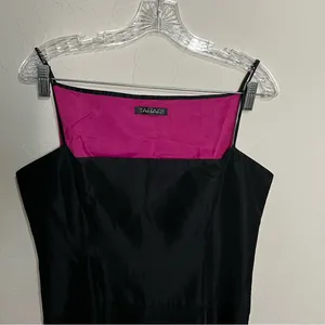 Tahari Black Vintage Y2K Square Neck Pink Hem Spaghetti Strap Midi Dress‎ thumbnail 4
