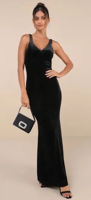 LULU's Prom Wedding Sexy PinUp Romantic Chic Sophisticated Elegant Velvet Maxi thumbnail 1