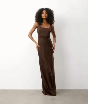 Six Stories Iris Chocolate Brown Maxi Wedding guest dress thumbnail 6