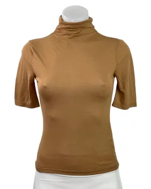 Abercrombie & Fitch Women Tan Turtleneck Pullover Short Sleeve Knit Top Size XXS thumbnail 1