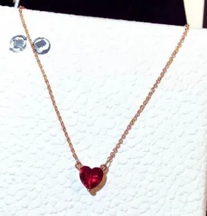 14K Rose Gold Plated Crystal Love Heart Pendant Necklace for Women thumbnail 1