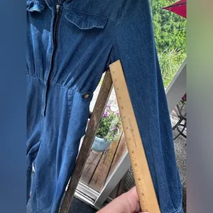 NWOT Rare ASOS Denim Jean Jumpsuit Romper with front zipper and button detail thumbnail 5