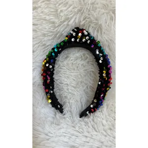 Headband metallic Velvet & Sequin Plush Headband. Rainbow Sequin Twist thumbnail 9