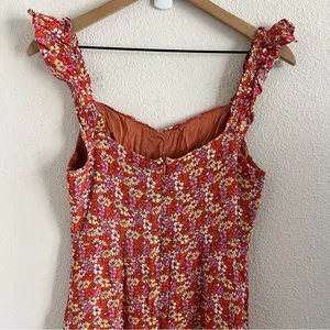 LUSH Feminine Floral Ruffle Strap Midi Dress Summer Back Zip Medium thumbnail 6