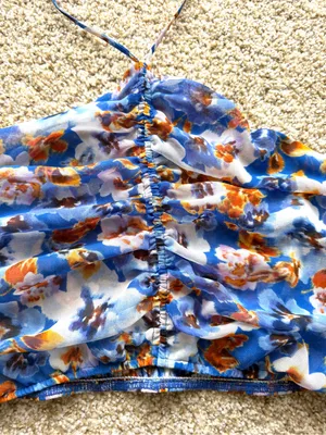 Misa Los Angeles Blue Pansy Selmin Top Blue Floral Halter Crop Top Sz Large thumbnail 8
