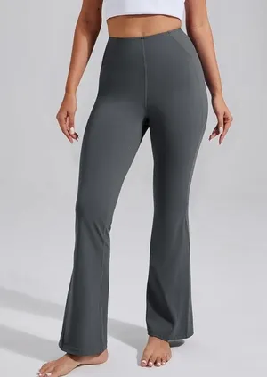 NEW Gray Flare Yoga Pants Bootcut Leggings Pockets High Waist Tummy Control S thumbnail 2