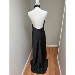 Show Me Your Mumu Jasmine Halter Maxi Dress Black Luxe Satin Size Large thumbnail 7