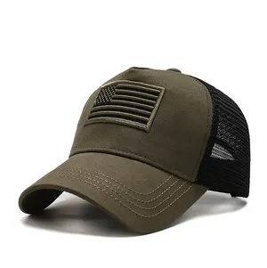 Army Green/Black American Flag Hat - Tactical Snap Back Trucker Baseball Cap thumbnail 1