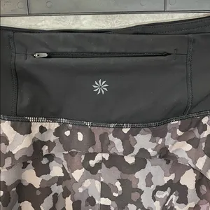 Athleta Running Free Camoflage Shorts Black Gray Camo Print thumbnail 2