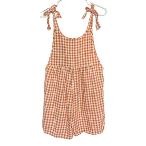 NWOT Women's Orange Gingham Tie Strap Romper Cotton Y2K Overalls Shorts Small thumbnail 7